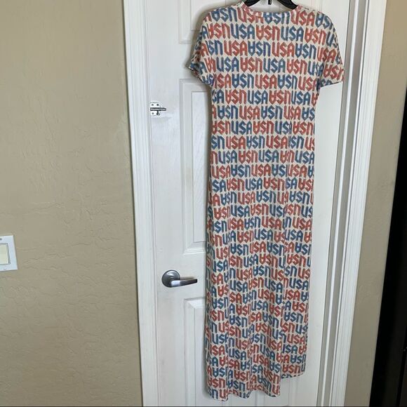 LULAROE CARLY AMERICANA Dress XXS USA Red White Blue America 4th of July Olympic - Picture 4 of 9